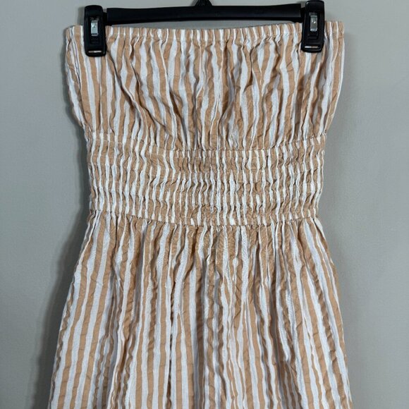 Topshop Textured Bandeau Beach Maxi Dress in Brown Stripe Women's 0-2 Seersucker - Picture 8 of 16